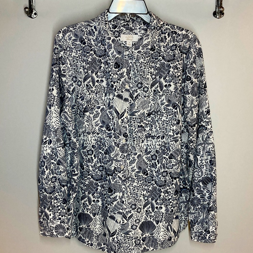 Charter Club Navy and White Floral Button-Down Shirt